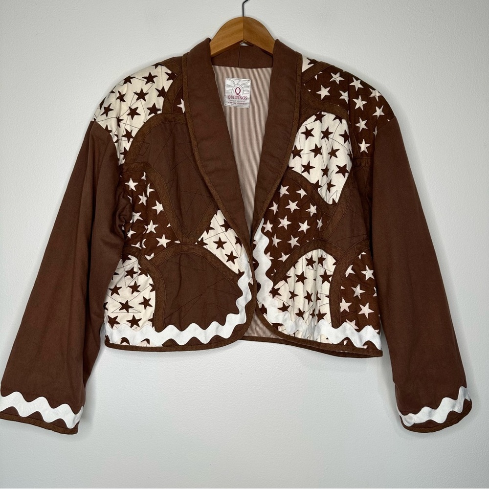Quilted Patchwork Jacket Brown White Medium‎ Oversized